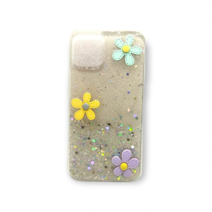 iPhone 11 Pro Transparent Glitter Floral Cover- Light Pink